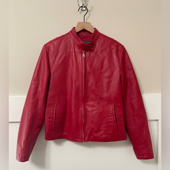 Vera Pelle Italian Red Leather Moto Style Jacket Size 46 (Small) - Picture 3 of 9